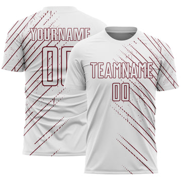 Custom White Burgundy Lines Sports Sublimation Soccer Uniform Jersey