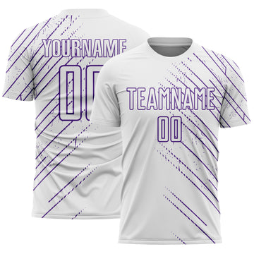 Custom White Purple Lines Sports Sublimation Soccer Uniform Jersey
