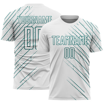 Custom White Teal Lines Sports Sublimation Soccer Uniform Jersey