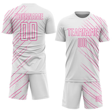 Custom White Pink Lines Sports Sublimation Soccer Uniform Jersey