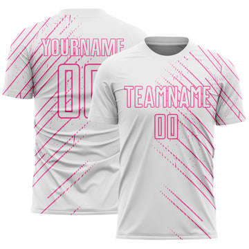 Custom White Pink Lines Sports Sublimation Soccer Uniform Jersey