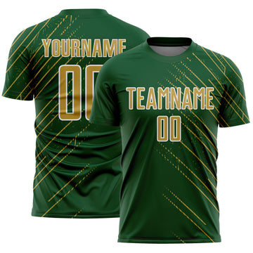 Custom Green Old Gold-White Lines Sports Sublimation Soccer Uniform Jersey