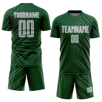 Custom Green Gray-White Lines Sports Sublimation Soccer Uniform Jersey