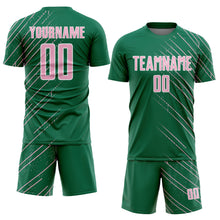 Load image into Gallery viewer, Custom Kelly Green Light Pink-White Lines Sports Sublimation Soccer Uniform Jersey
