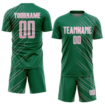 Custom Kelly Green Light Pink-White Lines Sports Sublimation Soccer Uniform Jersey