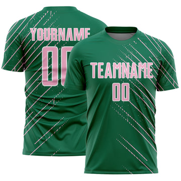 Custom Kelly Green Light Pink-White Lines Sports Sublimation Soccer Uniform Jersey