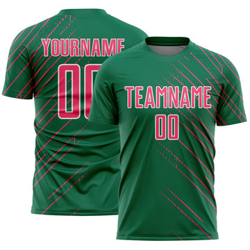 Custom Kelly Green Neon Pink-White Lines Sports Sublimation Soccer Uniform Jersey