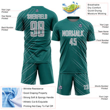 Laden Sie das Bild in den Galerie-Viewer, Custom Teal Gray-White Lines Sports Sublimation Soccer Uniform Jersey
