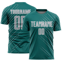 Laden Sie das Bild in den Galerie-Viewer, Custom Teal Gray-White Lines Sports Sublimation Soccer Uniform Jersey
