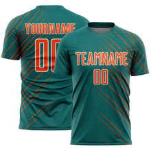 Загрузить изображение в средство просмотра галереи, Custom Teal Orange-White Lines Sports Sublimation Soccer Uniform Jersey
