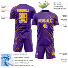 Laden Sie das Bild in den Galerie-Viewer, Custom Purple Gold-White Lines Sports Sublimation Soccer Uniform Jersey
