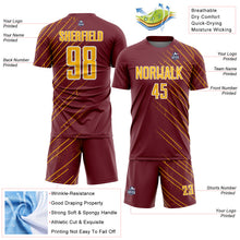 Загрузить изображение в средство просмотра галереи, Custom Burgundy Gold-White Lines Sports Sublimation Soccer Uniform Jersey
