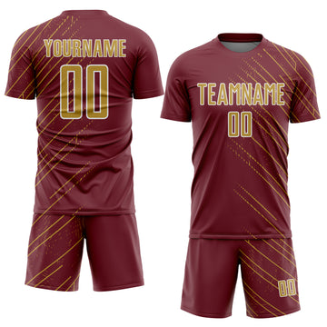 Custom Burgundy Old Gold-White Lines Sports Sublimation Soccer Uniform Jersey