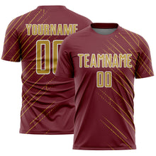 Загрузить изображение в средство просмотра галереи, Custom Burgundy Old Gold-White Lines Sports Sublimation Soccer Uniform Jersey
