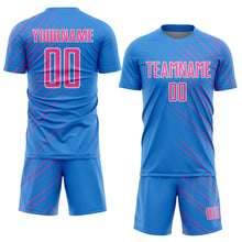 Загрузить изображение в средство просмотра галереи, Custom Powder Blue Pink-White Lines Sports Sublimation Soccer Uniform Jersey

