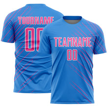 Загрузить изображение в средство просмотра галереи, Custom Powder Blue Pink-White Lines Sports Sublimation Soccer Uniform Jersey
