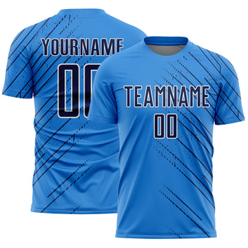 Custom Powder Blue Navy-White Lines Sports Sublimation Soccer Uniform Jersey