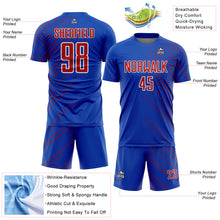 Charger l'image dans la galerie, Custom Thunder Blue Red-White Lines Sports Sublimation Soccer Uniform Jersey
