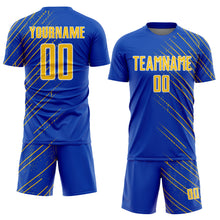 Load image into Gallery viewer, Custom Thunder Blue Yellow-White Lines Sports Sublimation Soccer Uniform Jersey

