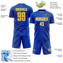 Load image into Gallery viewer, Custom Thunder Blue Yellow-White Lines Sports Sublimation Soccer Uniform Jersey
