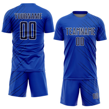 Custom Thunder Blue Navy-White Lines Sports Sublimation Soccer Uniform Jersey