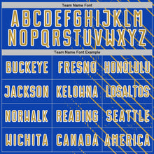 Load image into Gallery viewer, Custom Thunder Blue Old Gold-White Lines Sports Sublimation Soccer Uniform Jersey
