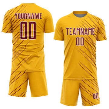 Custom Gold Crimson-White Lines Sports Sublimation Soccer Uniform Jersey