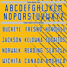 Laden Sie das Bild in den Galerie-Viewer, Custom Gold Royal-White Lines Sports Sublimation Soccer Uniform Jersey
