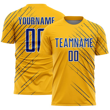 Custom Gold Royal-White Lines Sports Sublimation Soccer Uniform Jersey