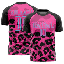 Laden Sie das Bild in den Galerie-Viewer, Custom Black Pink-Light Blue Animal Leopard Print Sports Sublimation Soccer Uniform Jersey
