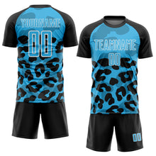 Load image into Gallery viewer, Custom Black Sky Blue-White Animal Leopard Print Sports Sublimation Soccer Uniform Jersey

