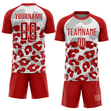 Custom Red White Animal Leopard Print Sports Sublimation Soccer Uniform Jersey