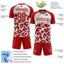 Laden Sie das Bild in den Galerie-Viewer, Custom Red White Animal Leopard Print Sports Sublimation Soccer Uniform Jersey

