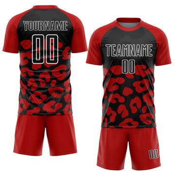Custom Red Black-White Animal Leopard Print Sports Sublimation Soccer Uniform Jersey