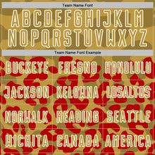 Laden Sie das Bild in den Galerie-Viewer, Custom Red Old Gold-White Animal Leopard Print Sports Sublimation Soccer Uniform Jersey
