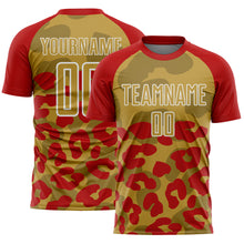 Laden Sie das Bild in den Galerie-Viewer, Custom Red Old Gold-White Animal Leopard Print Sports Sublimation Soccer Uniform Jersey
