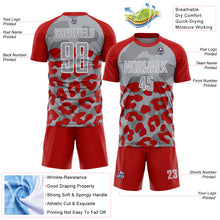 Laden Sie das Bild in den Galerie-Viewer, Custom Red Gray-White Animal Leopard Print Sports Sublimation Soccer Uniform Jersey
