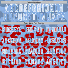 Laden Sie das Bild in den Galerie-Viewer, Custom Red Light Blue-White Animal Leopard Print Sports Sublimation Soccer Uniform Jersey
