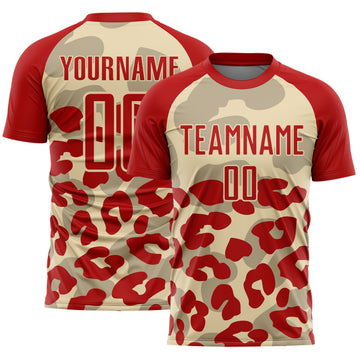 Custom Red Cream Animal Leopard Print Sports Sublimation Soccer Uniform Jersey