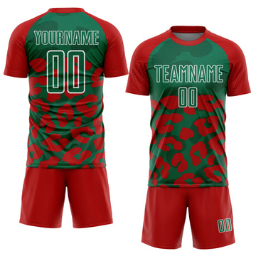 Custom Red Kelly Green-White Animal Leopard Print Sports Sublimation Soccer Uniform Jersey