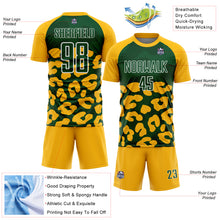Laden Sie das Bild in den Galerie-Viewer, Custom Gold Green-White Animal Leopard Print Sports Sublimation Soccer Uniform Jersey
