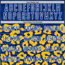 Laden Sie das Bild in den Galerie-Viewer, Custom Gold Royal-White Animal Leopard Print Sports Sublimation Soccer Uniform Jersey
