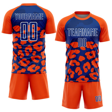 Custom Orange Royal-White Animal Leopard Print Sports Sublimation Soccer Uniform Jersey
