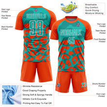 Загрузить изображение в средство просмотра галереи, Custom Orange Aqua-White Animal Leopard Print Sports Sublimation Soccer Uniform Jersey
