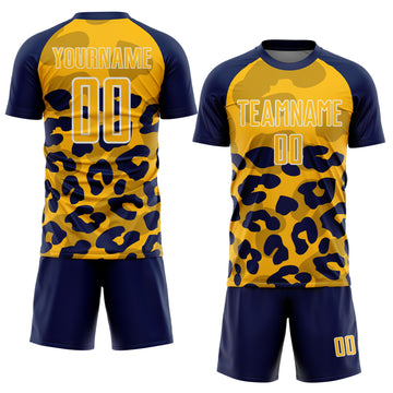Custom Navy Gold-White Animal Leopard Print Sports Sublimation Soccer Uniform Jersey