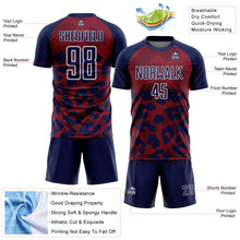 Загрузить изображение в средство просмотра галереи, Custom Navy Crimson-White Animal Leopard Print Sports Sublimation Soccer Uniform Jersey

