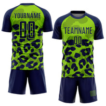 Загрузить изображение в средство просмотра галереи, Custom Navy Neon Green Animal Leopard Print Sports Sublimation Soccer Uniform Jersey
