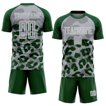 Custom Green Gray-White Animal Leopard Print Sports Sublimation Soccer Uniform Jersey