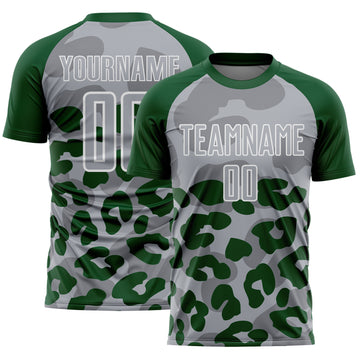 Custom Green Gray-White Animal Leopard Print Sports Sublimation Soccer Uniform Jersey