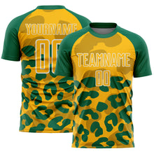 Load image into Gallery viewer, Custom Kelly Green Gold-White Animal Leopard Print Sports Sublimation Soccer Uniform Jersey
